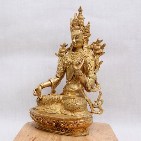 Golden Bronze Goddess White Tara Statue for Worship