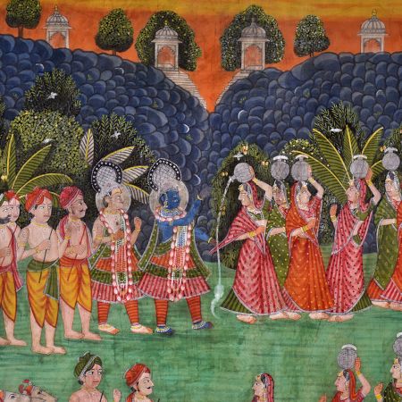 Multi-Coloured Lord Krishna Teasing Gopis Pichwai Painting