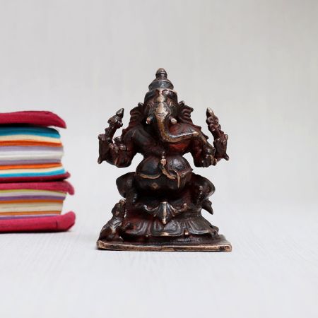 Handcrafted Copper Idol of Lord Ganesha for Home Temple