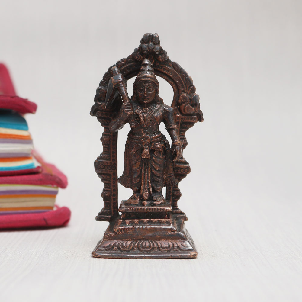 Vintage Copper Lord Balram Statue with Prabhavali for Decor