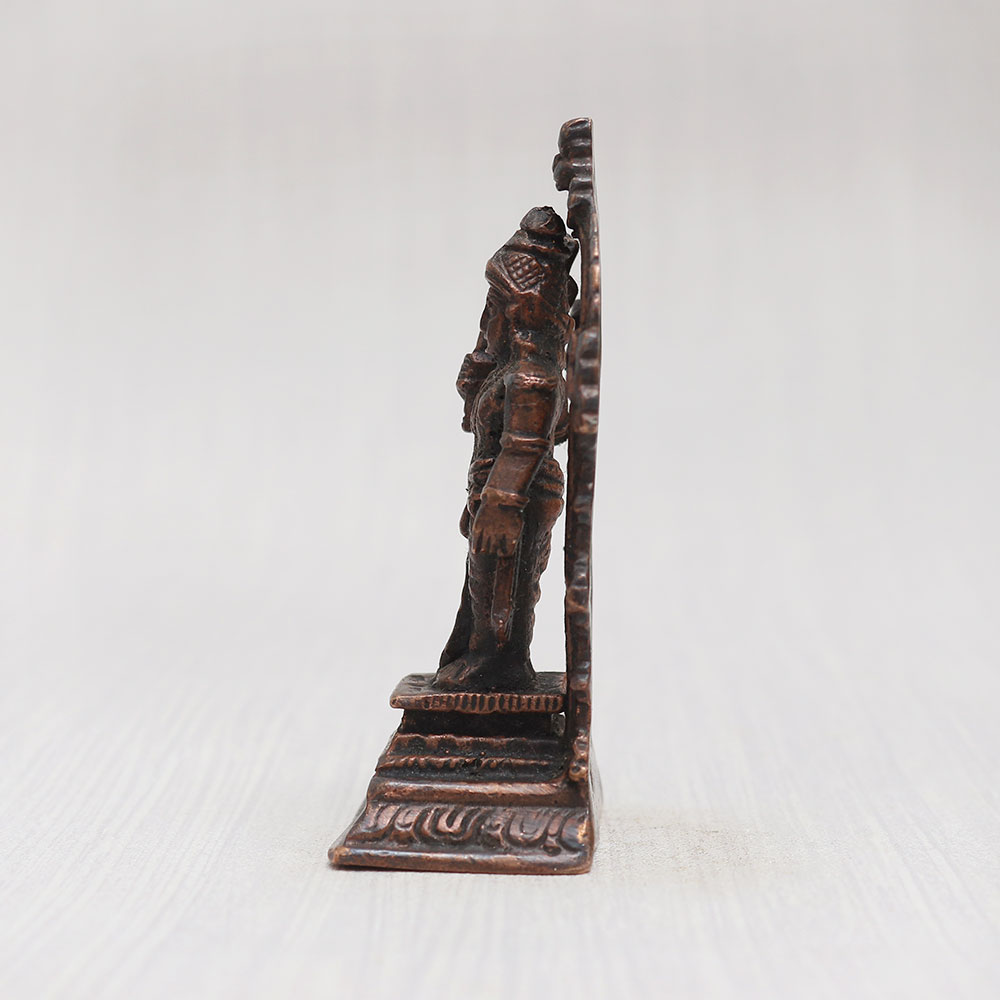 Vintage Copper Lord Balram Statue with Prabhavali for Decor