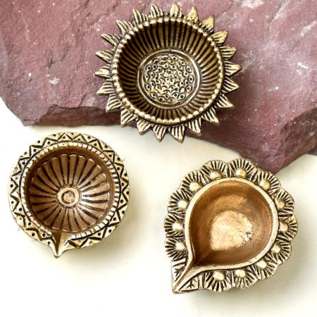 Brass Oil Lamps for Diwali Decoration Designer Oil Lamp - Pack of 3