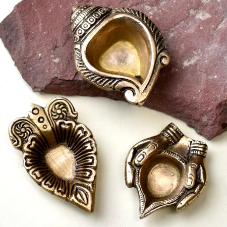 Brass Oil Lamp For Inaugration Traditional Festival Oil Lamp - Pack of 3