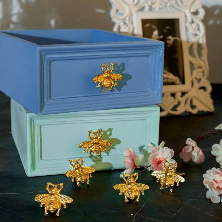 Gold Bee Knobs-Gold Drawer Pulls-Bumble Bee Cabinet Knobs