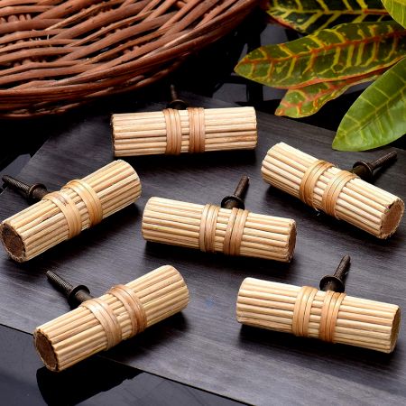 Natural Rattan Cabinet Knobs-Wicker Drawer Pulls-Rattan Pulls
