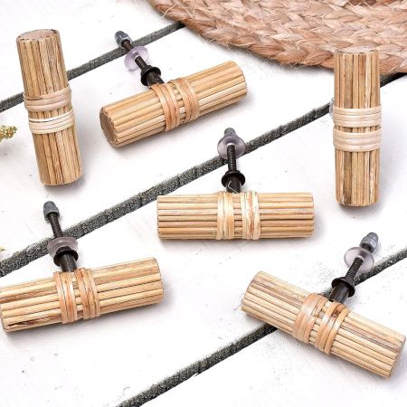 Natural Rattan Cabinet Knobs-Wicker Drawer Pulls-Rattan Pulls