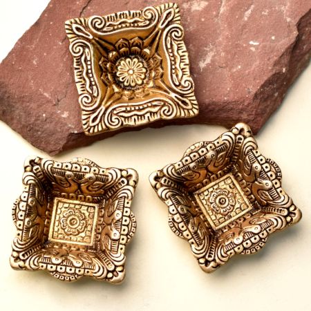 Pack of 3 Brass Bird Puja Wick Oil Lamp