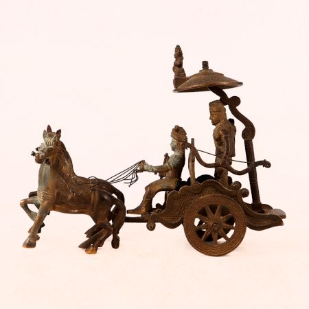 Vintage Lord Krishna & Arjun in Horse Brass Chariot