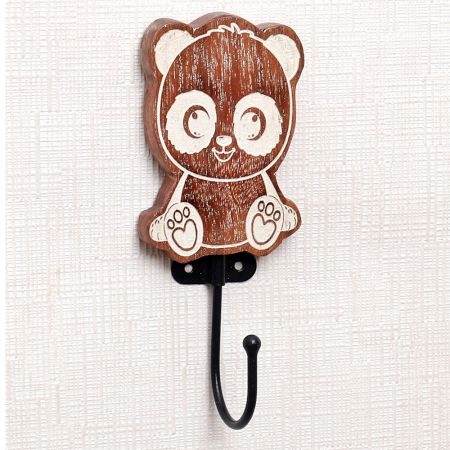 Brown Wooden Panda Decorative Wall Hooks