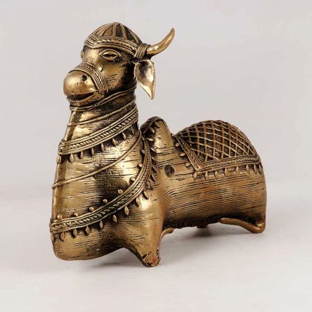 Tribal Nandi Statue Made of High-Quality Brass for Decor