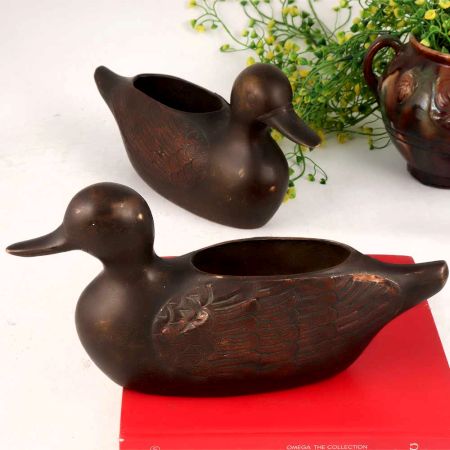 Handmade Brass & Copper Duck for Decoration in Pair of 2
