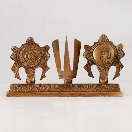 Handmade Brass Shankh Chakra Namah for Prayer Room
