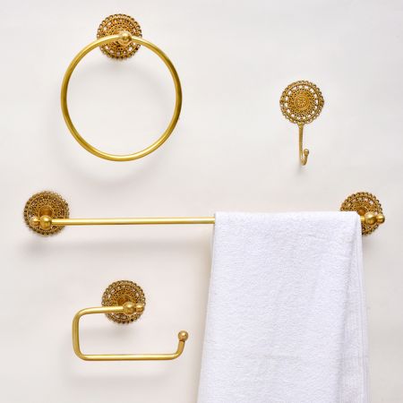 Handcrafted Brass Hanger for Bathroom in Set of 4