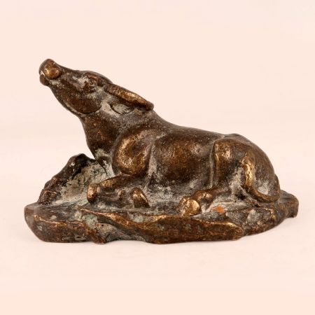 Handcrafted Brown Ox Statue Made of Brass