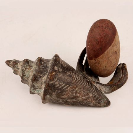 Vintage Brass Shell with Lingam for Home Decor