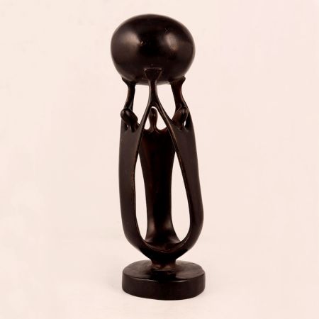 Handmade Dark Brown Wooden Statue in African Art