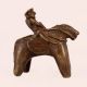 Brown Brass Horse Statue with Rider in Folk Art
