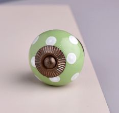 Green Polka Dotted Ceramic Dresser Knob