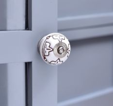 Cream Etched Floral Ceramic Cabinet Knob