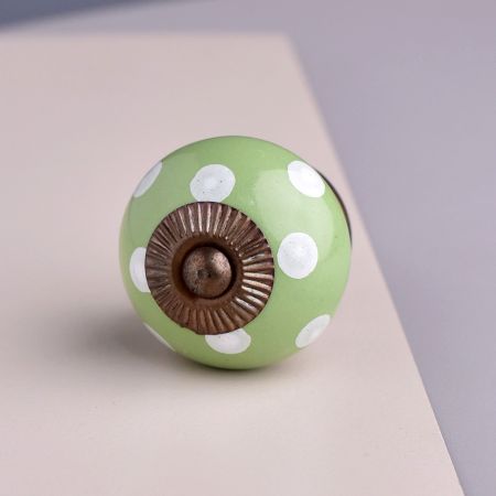 Green Polka Dotted Ceramic Dresser Knob