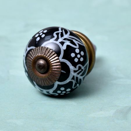 Black Ceramic Floral Drawer Knobs