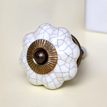 White Crackle Ceramic Melon Cabinet Knob