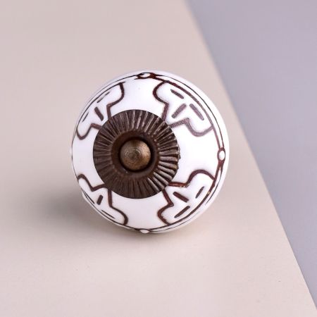 Cream Etched Floral Ceramic Cabinet Knob