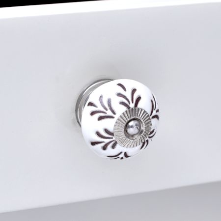 Cream Etched Leaf Ceramic Cabinet Knob