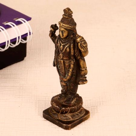 Lord Vishnu Brass Statue in Antique Brown Finish