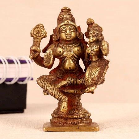 Antique Brown Lord Vishnu with Lakshmi Brass Statue