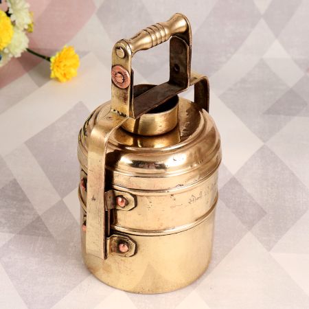 Shiny Indian Brass Tiffin Box for Decoration