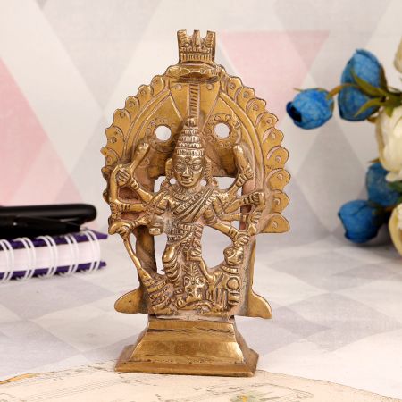 Handmade Brass Statue of Goddess Durga in Golden Finish