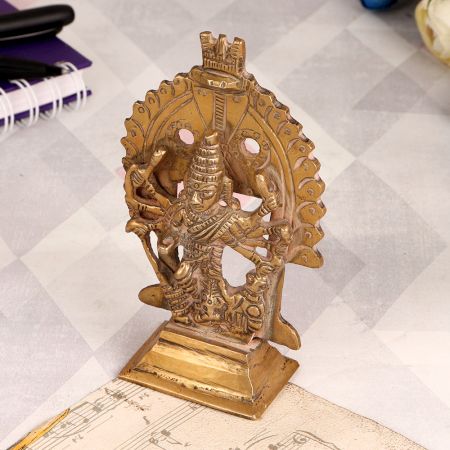 Handmade Brass Statue of Goddess Durga in Golden Finish