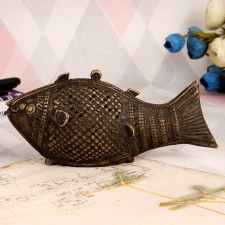 Vintage Brass Fish Statue in Antique Brown Finish