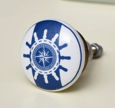 Ship Wheel Slate Blue Flat Ceramic Cabinet Knob