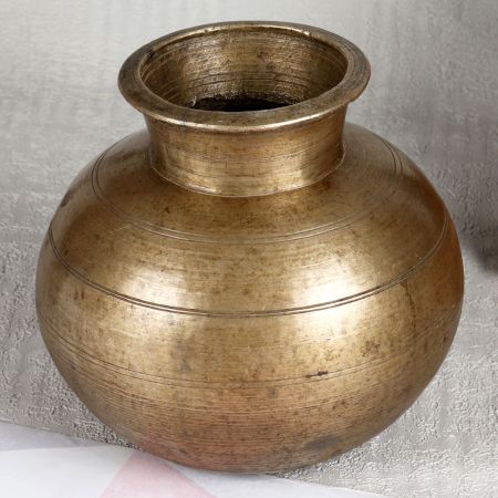 Round Holy Water Pot Made of Antique Brass for Decor