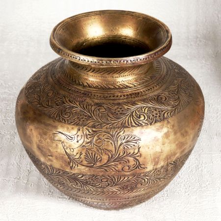 Engraved Brass Holy Water Pot for Home Decor