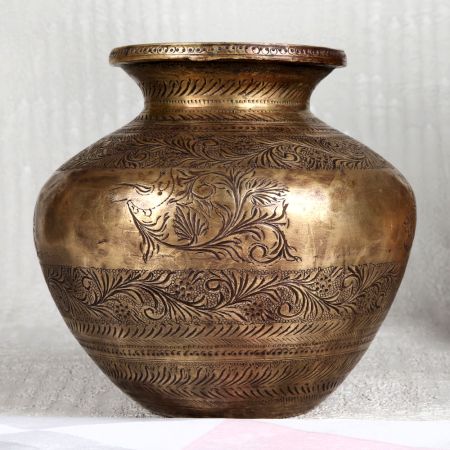 Engraved Brass Holy Water Pot for Home Decor