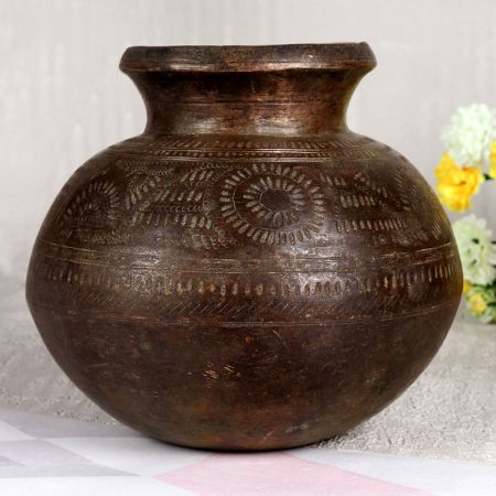 Indian Vintage Holy Water Pot in Dark Brown Finish