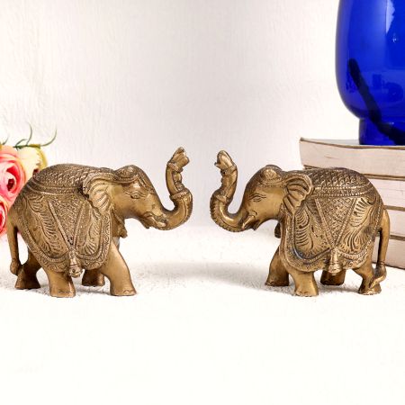 Handcrafted Brass Elephant for Decoration in Pair of 2
