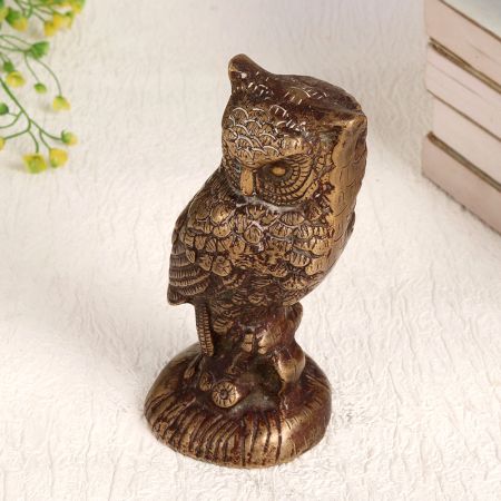 Handmade Antique Brown Brass Owl Statue for Decor
