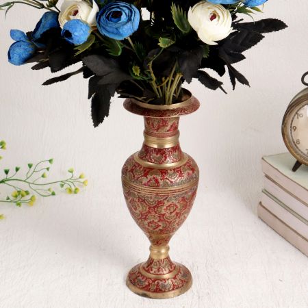 Handmade Brass Flower Pot in Red Enamel Work
