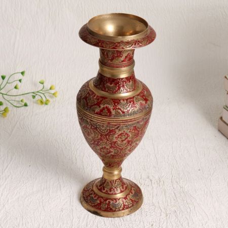 Handmade Brass Flower Pot in Red Enamel Work