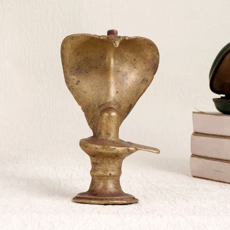 Handmade Vintage Brass Lingam with Cobra for Worship