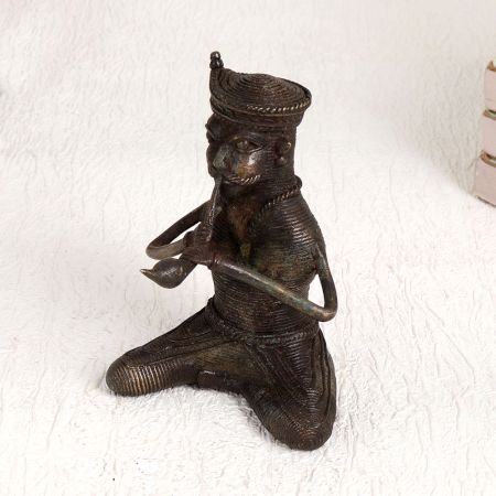 Tribal Art Brass Snake Charmer Statue for Decor