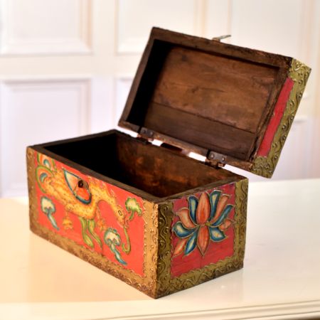 Multi-Coloured Dragon Engraved Wooden Box for Home Decor