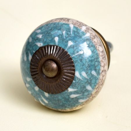 Sea Green Striped Crackle Ceramic Cabinet Knob