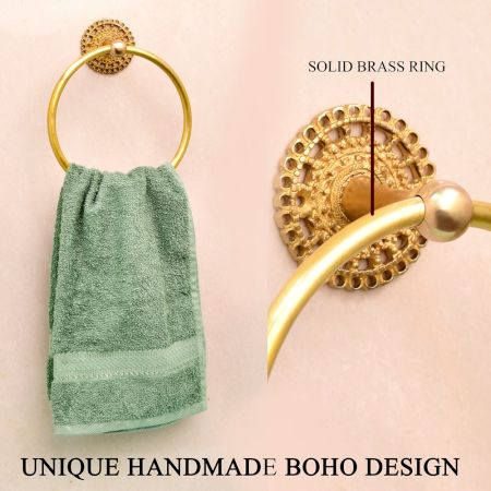 Golden Floral Brass Towel Ring Holder