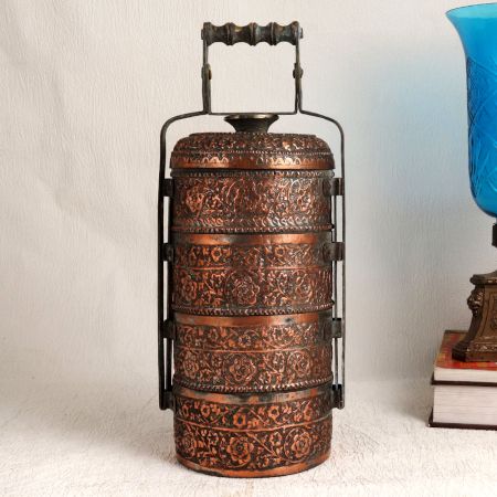Antique Brown Islamic Art Tiffin Box Made of Copper
