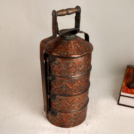Premium Copper Tiffin Box with Four Compartment for Decor